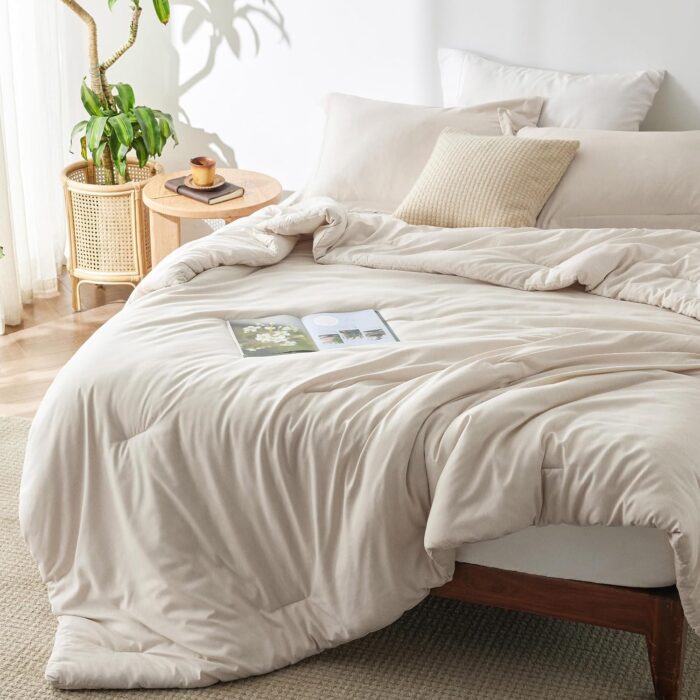 Bedsure Queen Comforter Set - Beige Comforter Queen Size - Image 2
